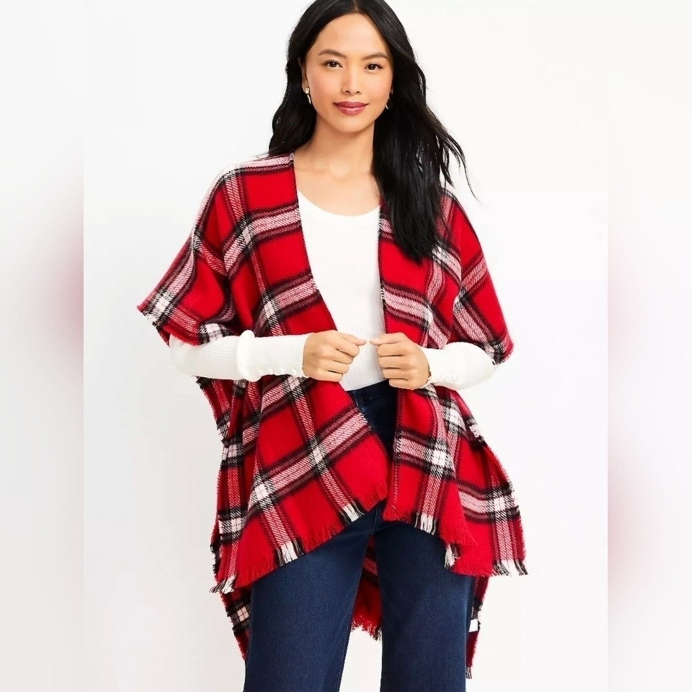 NWT | Ann Taylor LOFT | Plaid Wrap | Size: M/L | Color: Tango Red